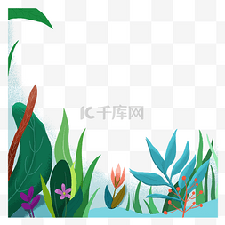 小清新蓝色装饰图片_手绘小清新绿色植物