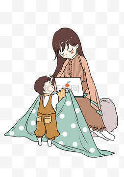 母婴人物插画图片_母婴帮妈妈盖毯子的小孩