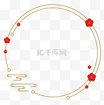 新春暗金色烫金红梅祥云圆框矢量