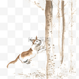 你好动图图片_爬树的小猫水墨画PNG免抠素材