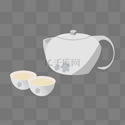 手绘中国风茶壶茶杯插画