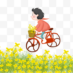女生骑图片_卡通手绘田野女生骑自行车