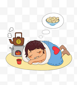 立冬吃饺子插画图片_手绘立冬儿童做梦吃饺子插画