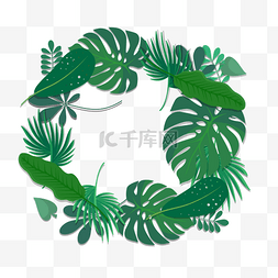 绿色植物花插画图片_夏日叶子热带植物装饰图案