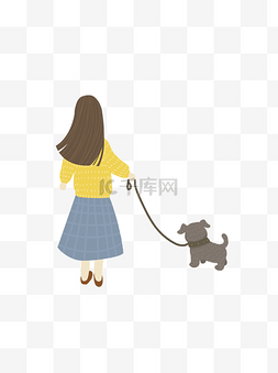 小狗散步图片_卡通遛狗的小女孩可商用元素