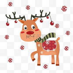 红色平面海报图片_圣诞节小鹿红色雪花手绘素材