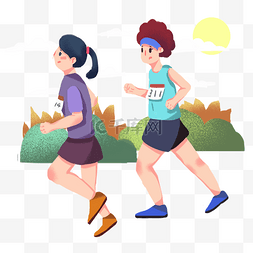 健身运动人物插画图片_比赛蓝色绿色马拉松长跑运动元素