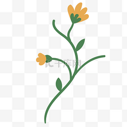 手绘生长的植物图片_绿色的根茎黄色的花朵