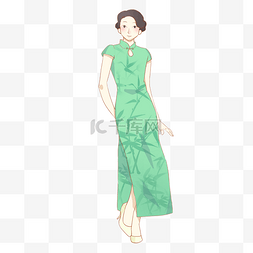 风尚日主图图片_复古风民国风穿绿色旗袍的女性免