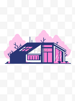 粉色房屋手绘矢量图