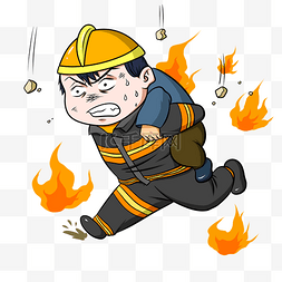 奔跑的消防员图片_手绘消防安全人物插画