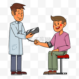 坐着的病人图片_手绘量血压检查插画
