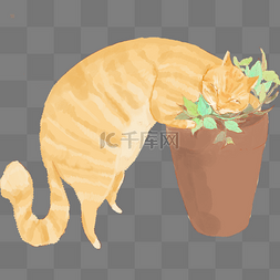 手绘风格动物图片_动植物卡通手绘风花草橘猫