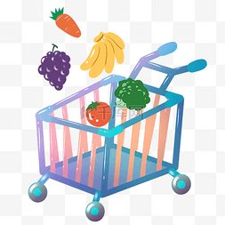 蓝色的购物车和水果