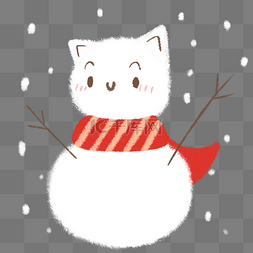 戴围巾雪人图片_可爱手绘冬天戴围巾的可爱猫咪雪