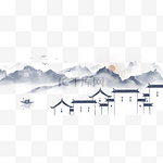 中国风手绘水墨风景山水徽派建筑