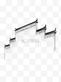 徽派建筑江南图片_手绘水墨江南徽派建筑黑白