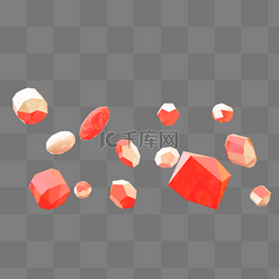 颗粒粉色图片_3D红色多边形漂浮颗粒卡通立体C4D
