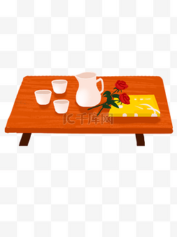 桌子上的茶图片_手绘卡通小桌子上的下午茶玫瑰花