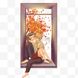 动漫厚涂手绘窗边接吻的情侣钩插