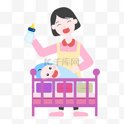 婴儿奶瓶插画图片_妈妈手持奶瓶插画