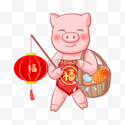 猪年大吉灯笼图片_金猪点灯笼新年