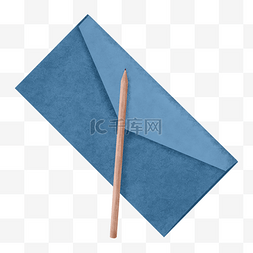 蓝色铅笔信封信纸手绘插画素材