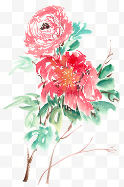 鲜艳的花卉图案水彩画PNG免抠素材