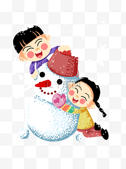 彩绘一起堆雪人的兄妹设计