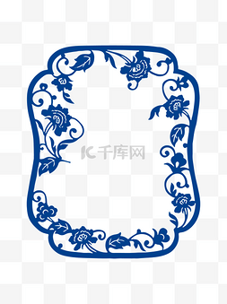 蓝青色花卉风格中国风边框元素图