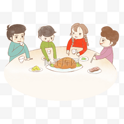 周日大餐图片_过节一家人吃火鸡大餐卡通插画