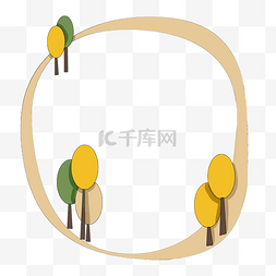 卡通手绘圆形小树图片_手绘黄色的小树边框