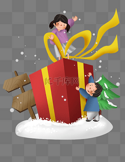 雪地礼盒图片_双十一冬天礼盒和儿童