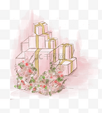 婚礼满月粉色梦幻主题装饰鲜花礼盒礼物堆