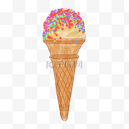 夏日手绘水彩图片_夏天红色草莓冰淇淋