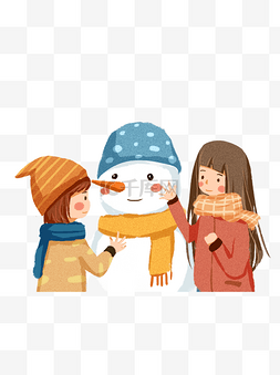 彩绘堆雪人的两个小女孩设计