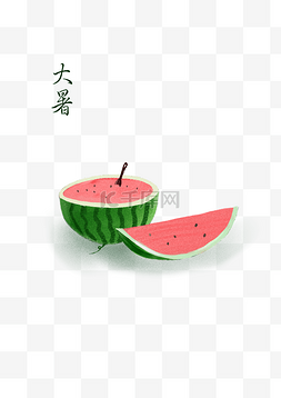 大暑西瓜清凉暑假童年夏天绿色免