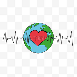 地球心跳图片_手绘地球的心跳矢量素材