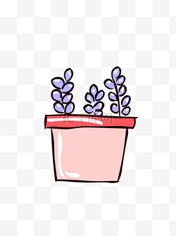 紫色花盆栽png图片_手绘花简笔画风格可爱卡通紫色小