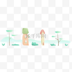 建筑图片_植物建筑物分割线插画