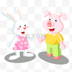 插画树下图片_猪猪和兔子聊天猪猪生活场景猪猪