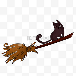 猫咪万圣节图片_万圣节创意扫把黑猫插画