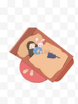 小兔子设计图片_躺在床上休息的女孩元素设计