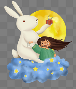 元宵节兔子图片_中秋节玉兔和女孩