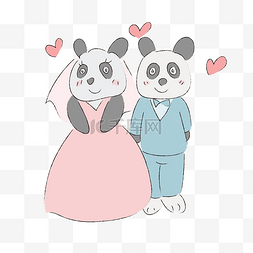 情人节手绘可爱清新熊猫婚礼新郎