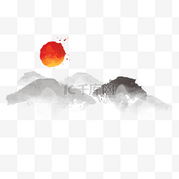 传统的山图片_中国传统水墨画与太阳