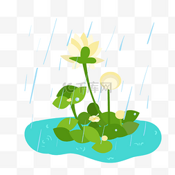 大雨暴雨图片_手绘花朵雨水插画