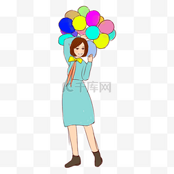 蓝色裙子少女和气球设计图