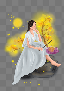 花灯插图图片_中秋节桂花树下的女孩