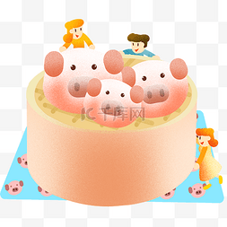 猪头肉文字图片_年夜饭猪猪包插画
